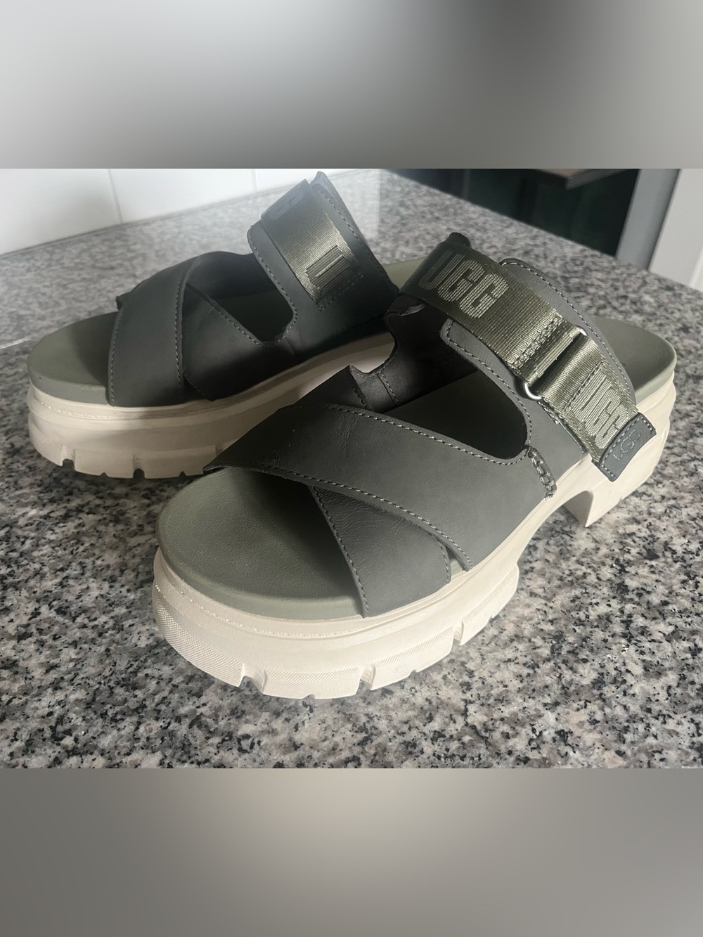 UGG Ashton Olive Platform Crisscross Slide Sandals